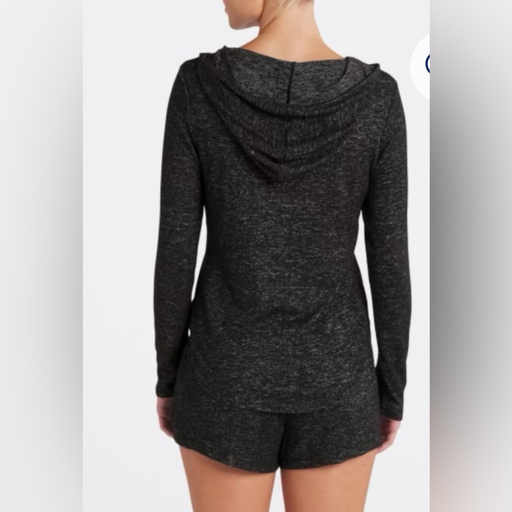 Bobeau Black Pajama V-Neck Long Sleeve Hoodie and Shorts XL
